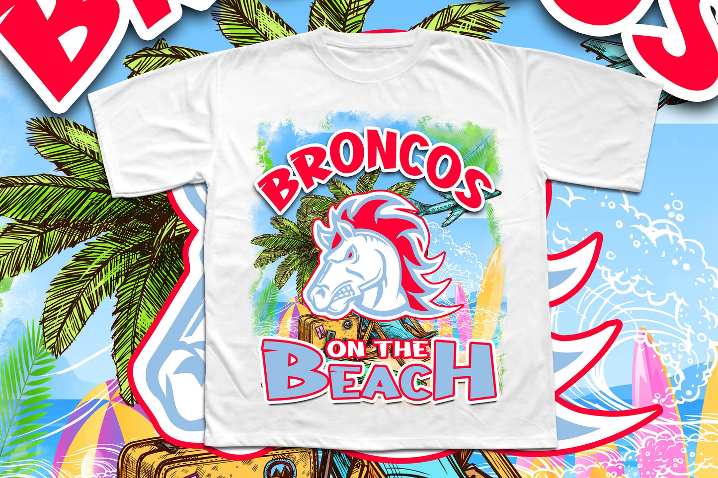 Broncos on the beach